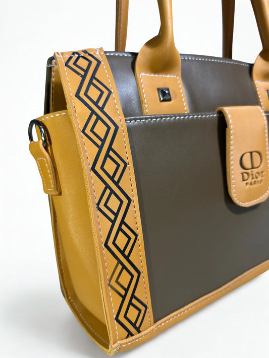 Brown & Mustard Tote Handbag