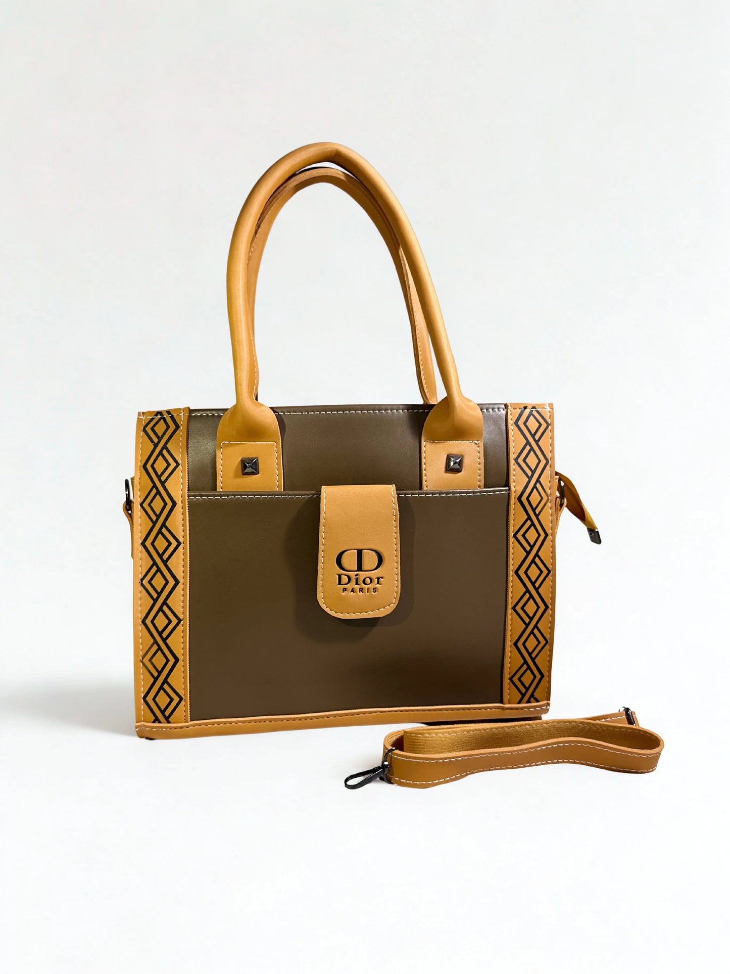 Brown & Mustard Tote Handbag