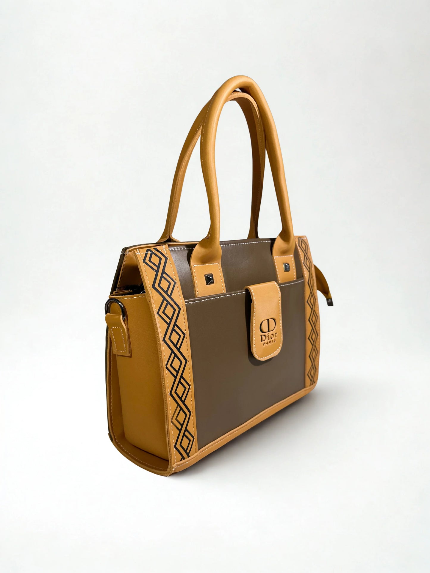 Brown & Mustard Tote Handbag