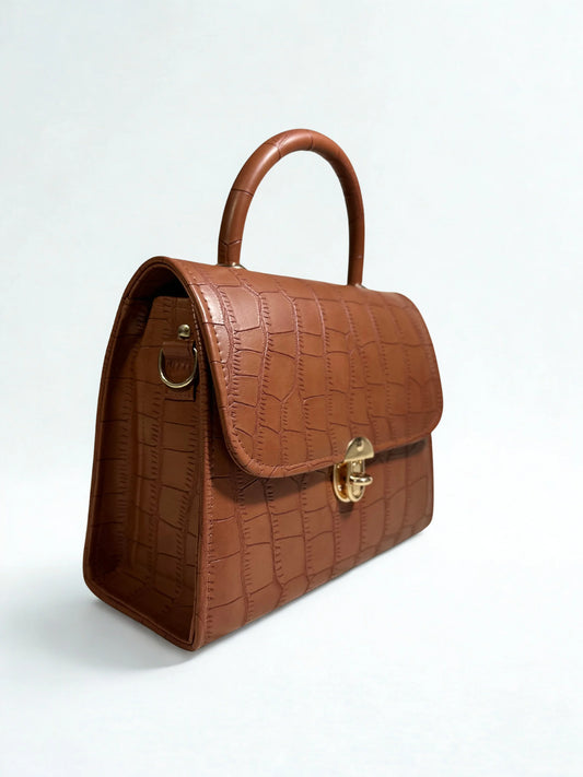 Cross Body Croco Mat Brown