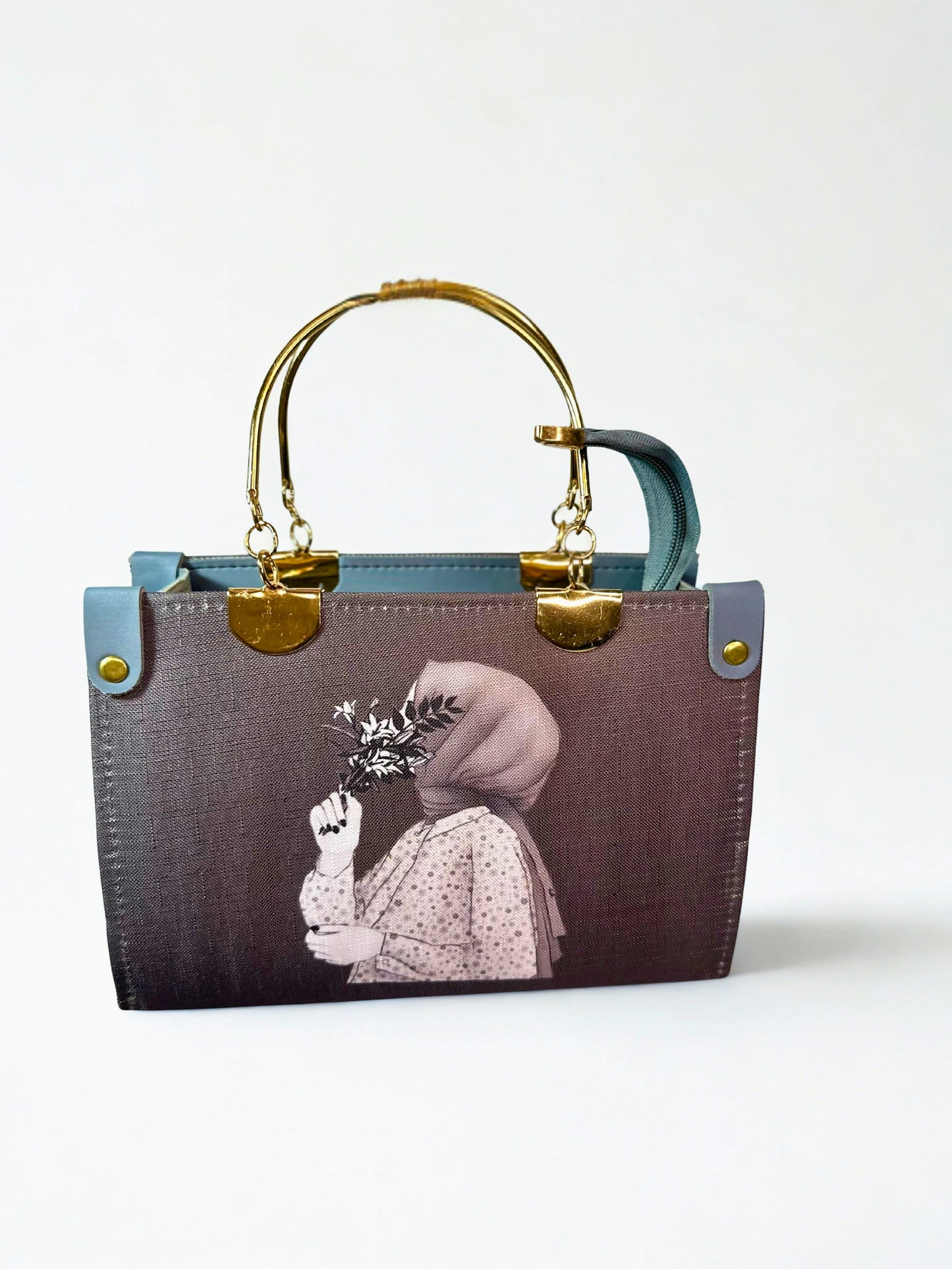 Gray Hijabi Bag Steel Handle
