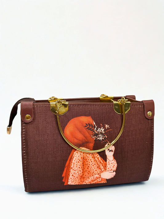 Hijabi Girl Steel Handle Purple Bag