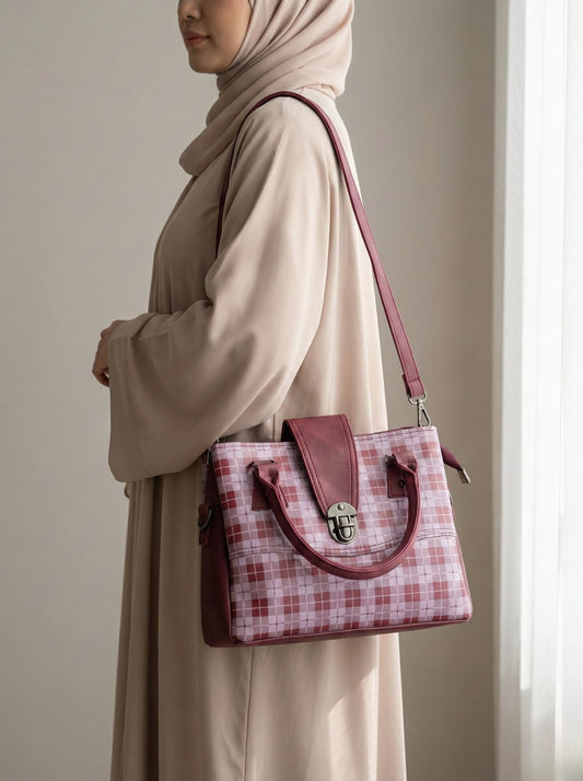Luxe Check Handbag Maroon