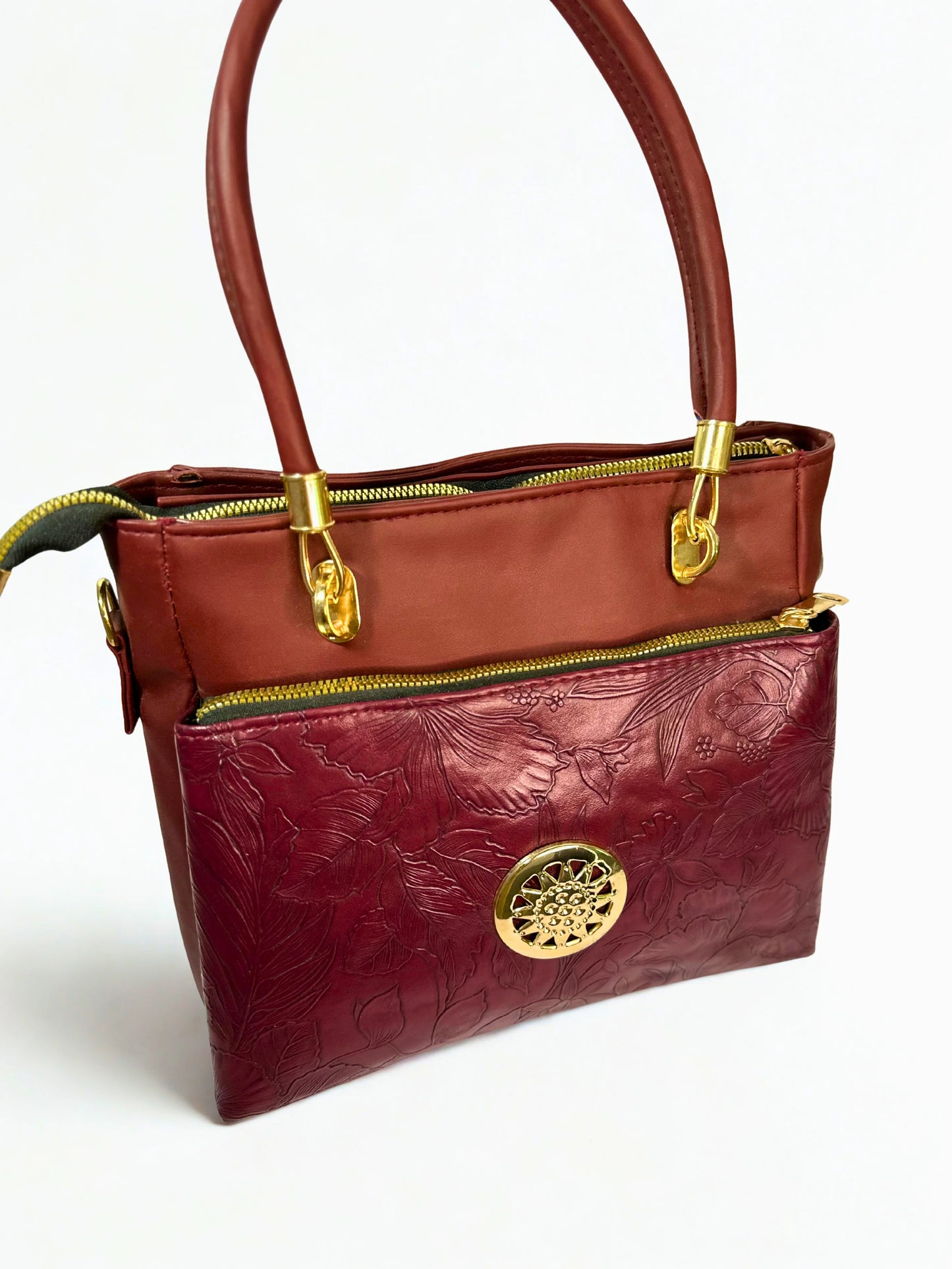 Maroon Embossed Tote Handbag