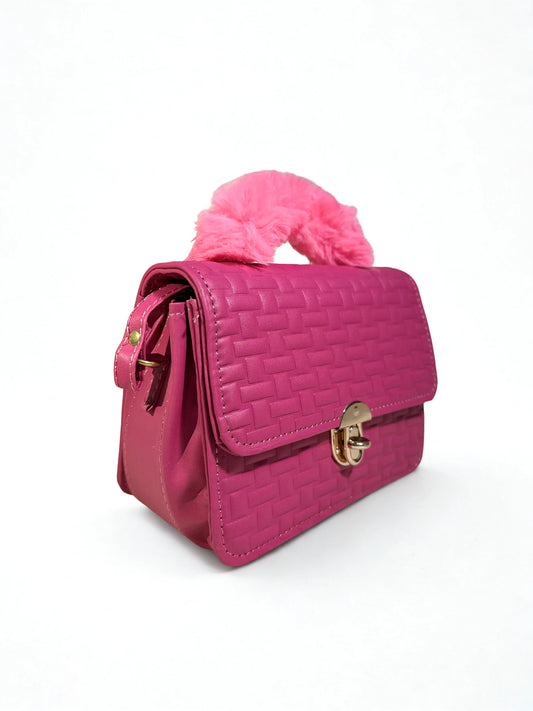 Pink Crossbody Handbag with Fur Handle