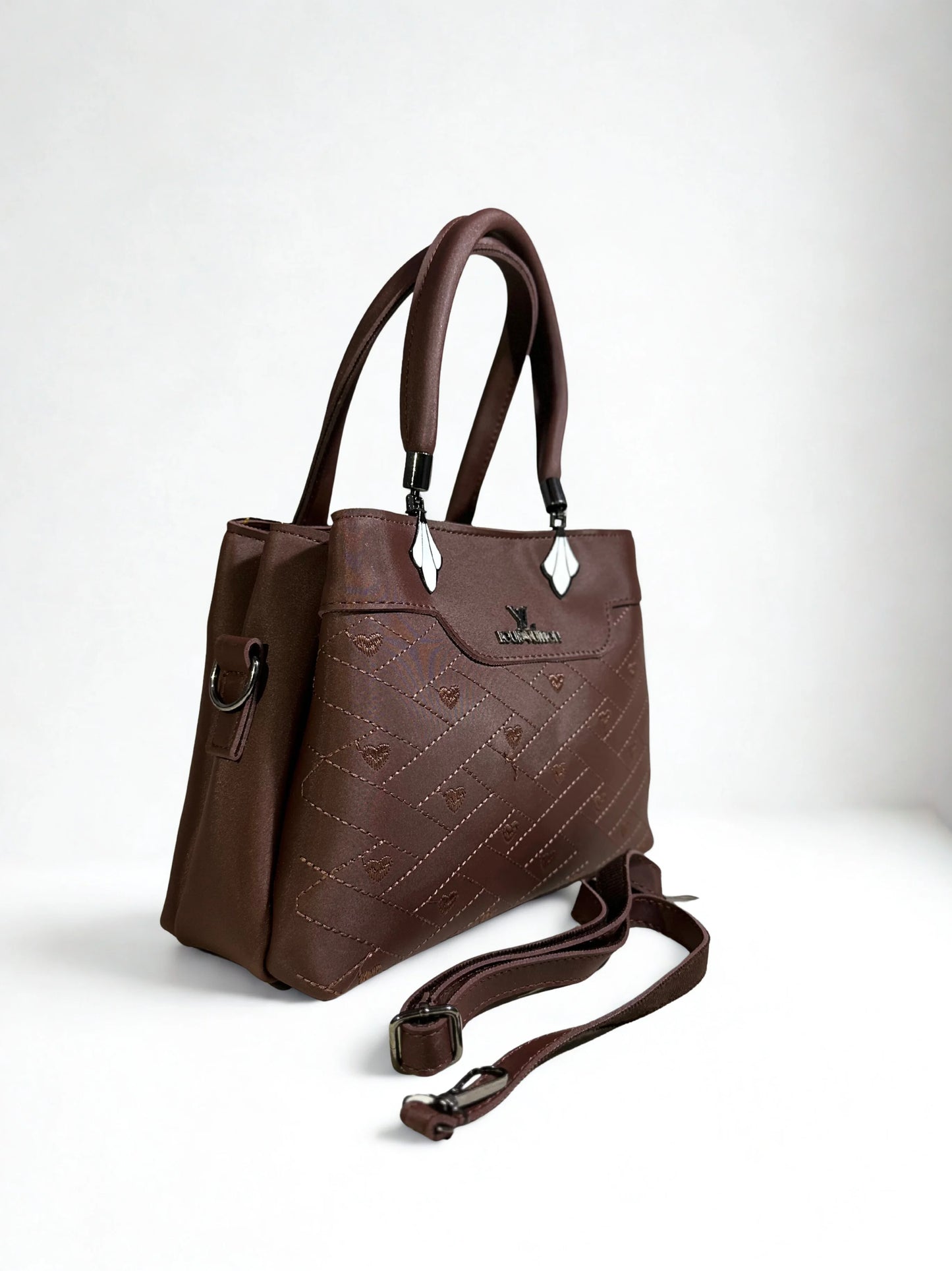 Stylish Embroidery Chocolate Brown Shoulder Handbag