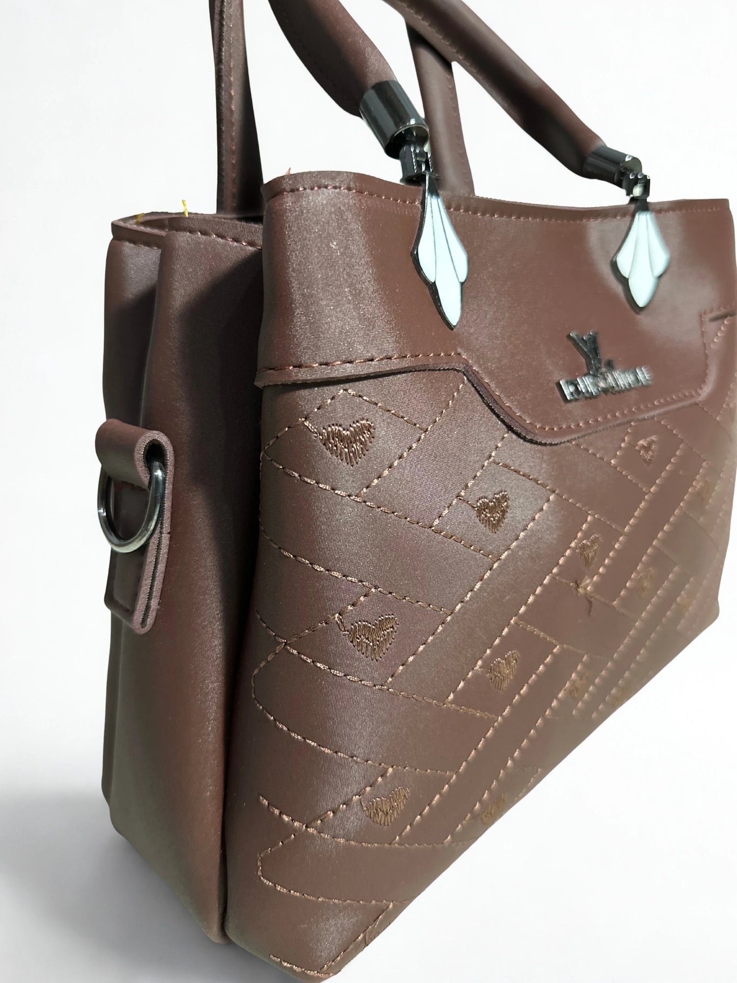 Stylish Embroidery Chocolate Brown Shoulder Handbag