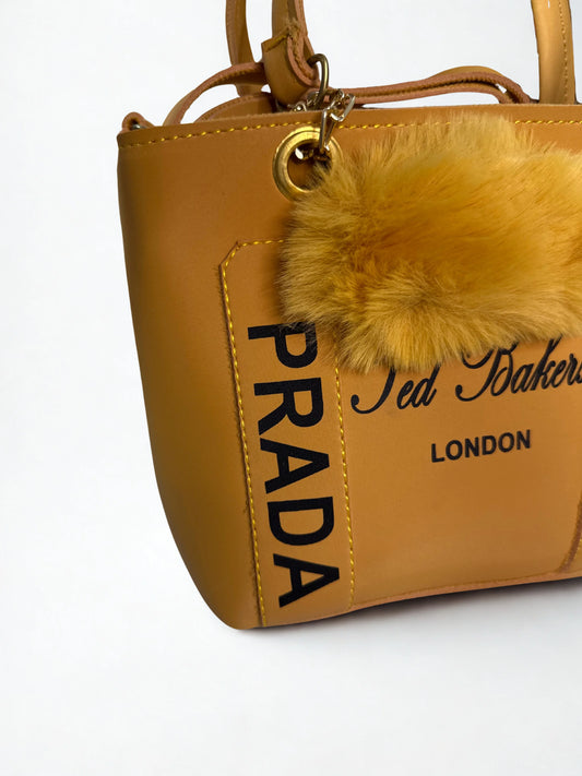YellowHandbag with Fur Charm