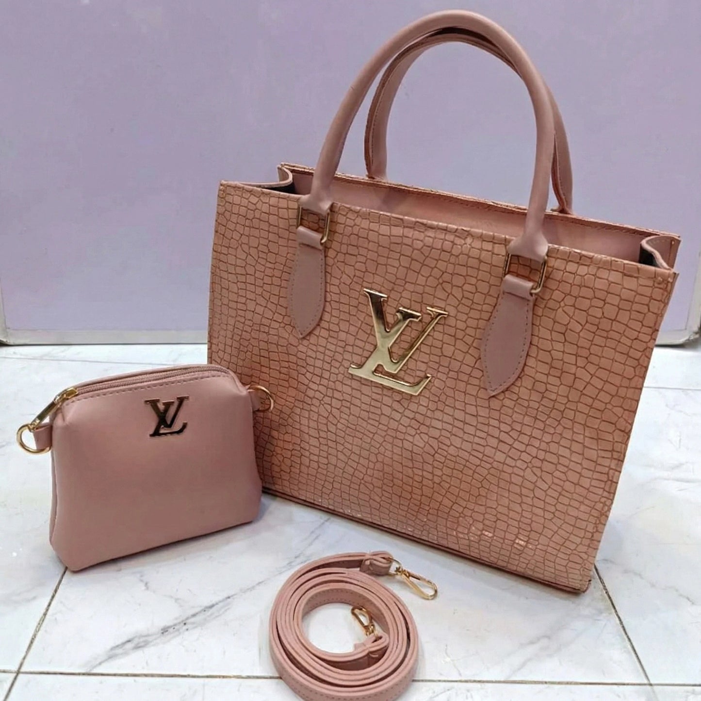 Croc branded Tote Pink with pouch