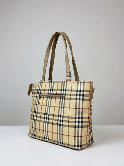 Check Luxe Spacious Tote Beige