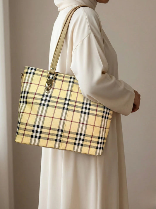 Check Luxe Spacious Tote Beige