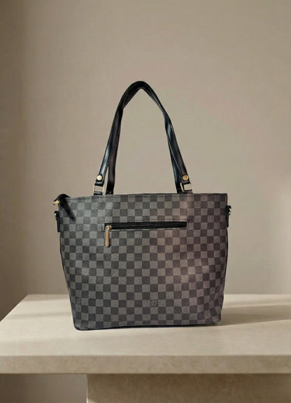Check Luxe Spacious Tote Black