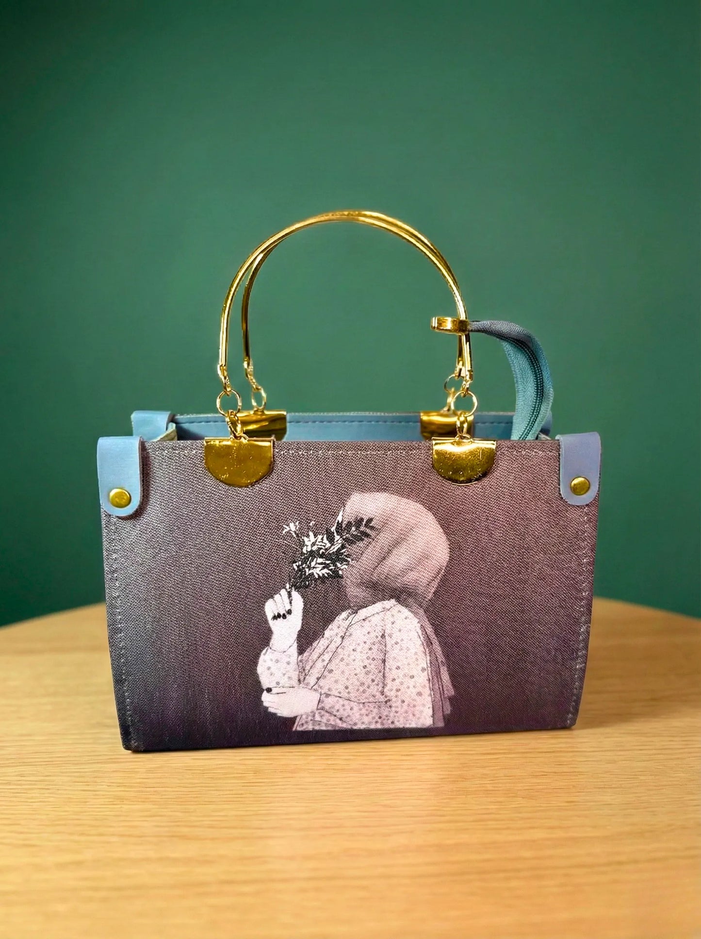 Gray Hijabi Bag Steel Handle