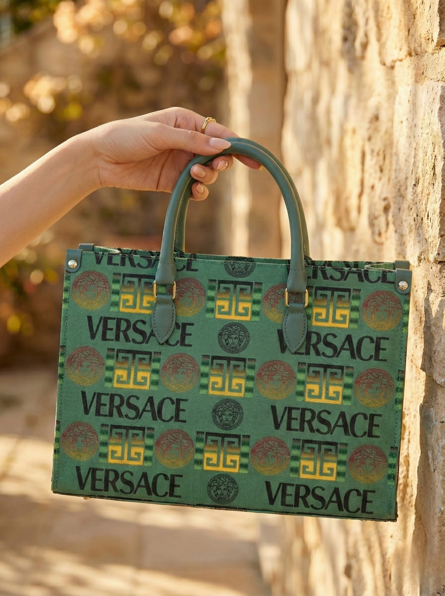 Luxury Canvas Tote Green & Gray