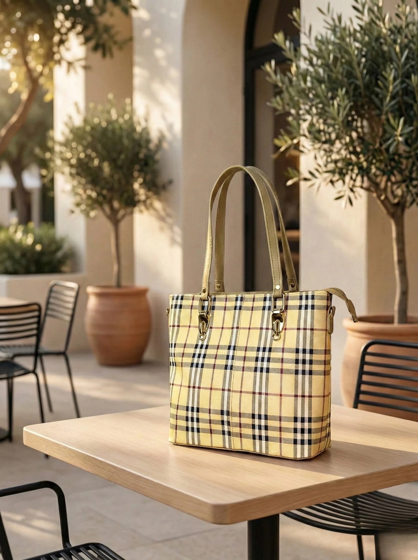 Check Luxe Spacious Tote Beige