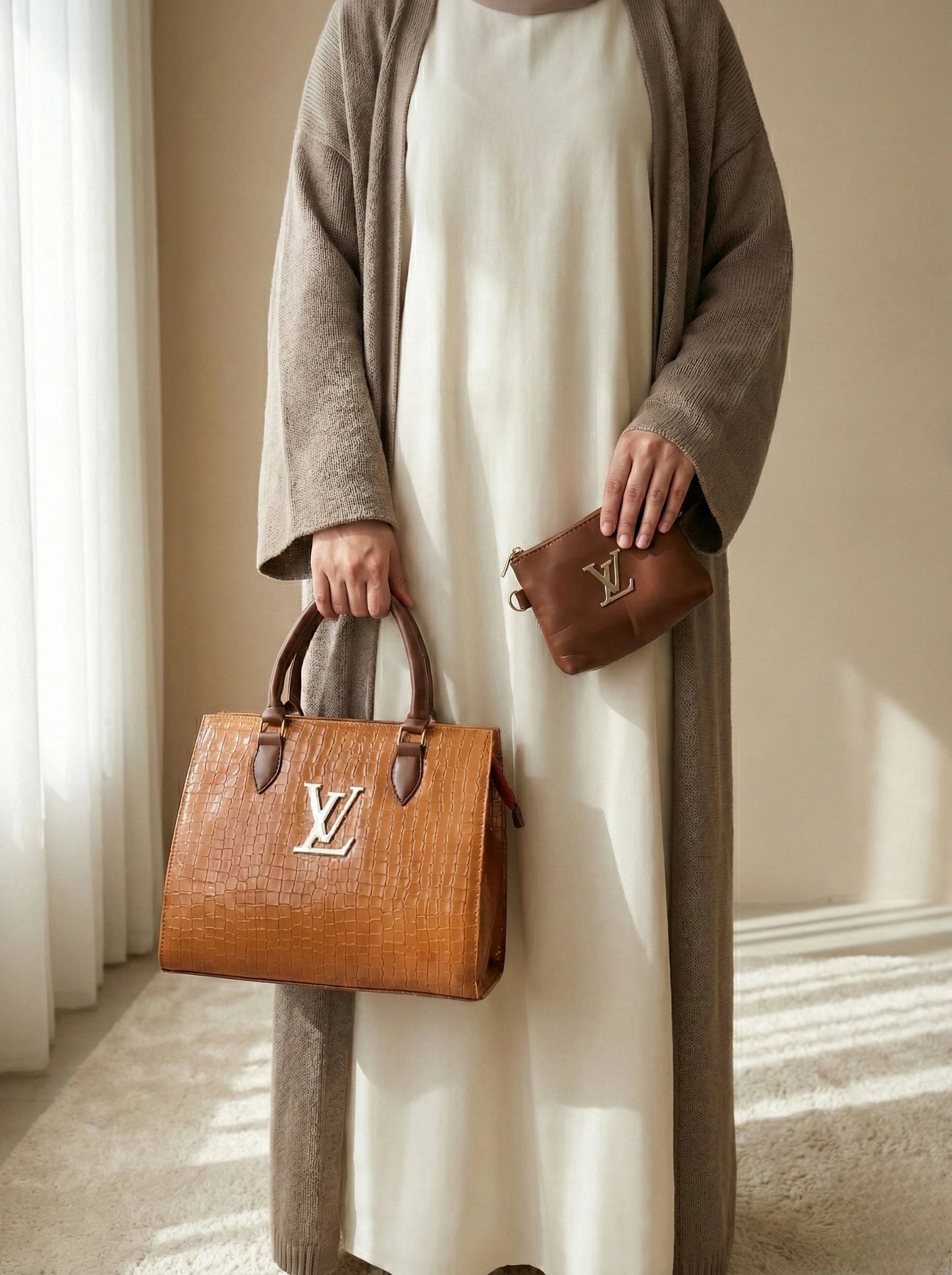 Croc branded Tote Bronze with pouch