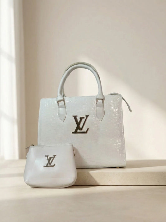 Croc branded Tote white with pouch