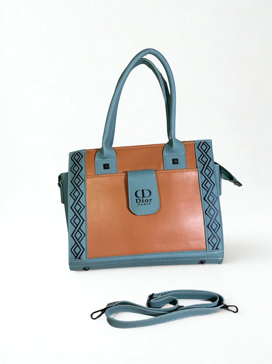 Brown & Blue Tote Handbag