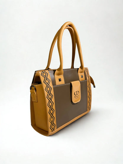 Brown & Mustard Tote Handbag