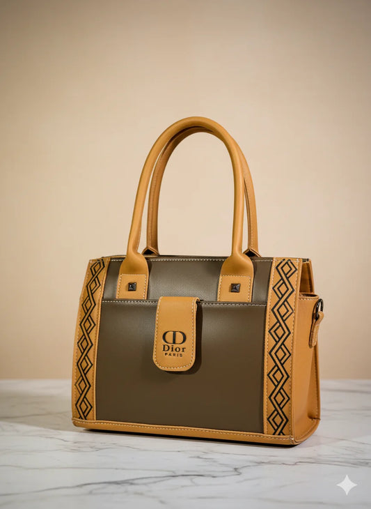 Brown & Mustard Tote Handbag