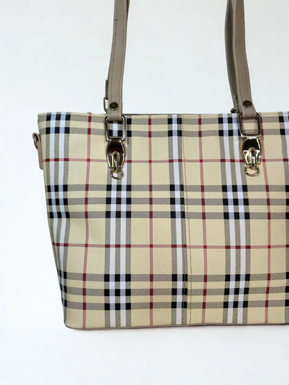 Check Luxe Spacious Tote Beige