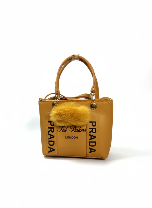 YellowHandbag with Fur Charm
