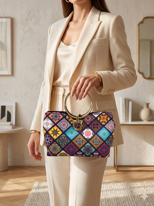 Steel Handle Small Check Handbag