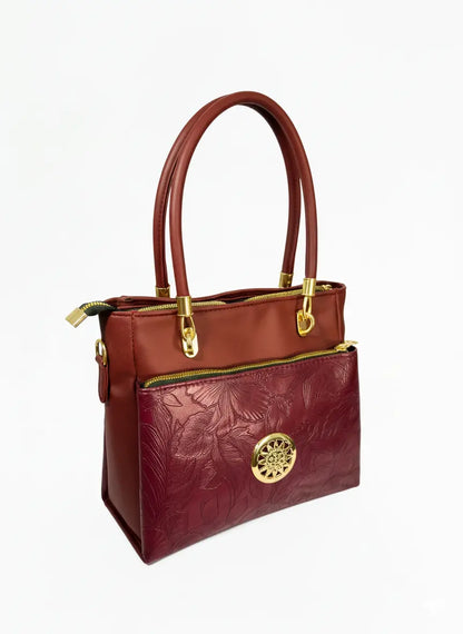 Maroon Embossed Tote Handbag