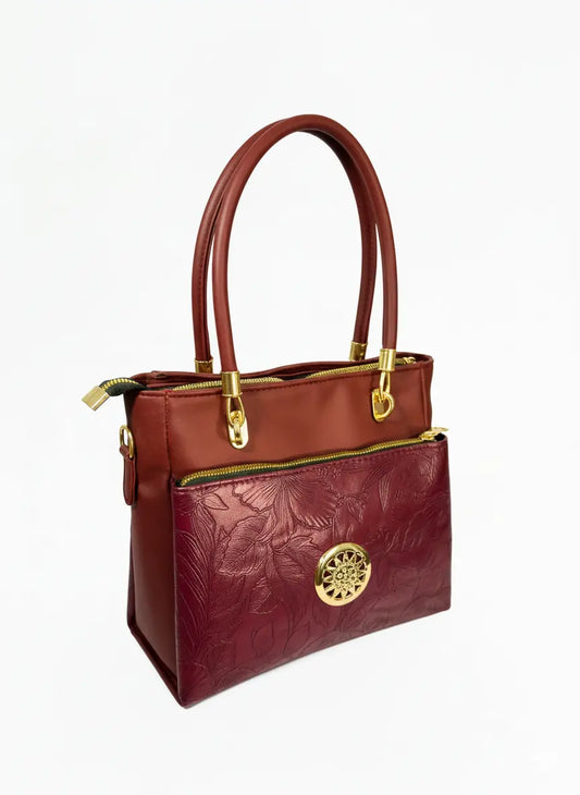 Maroon Embossed Tote Handbag