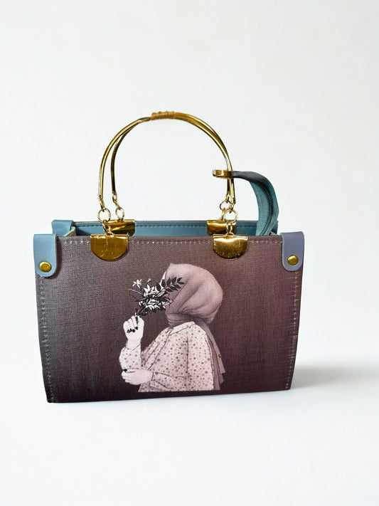 Gray Hijabi Bag Steel Handle