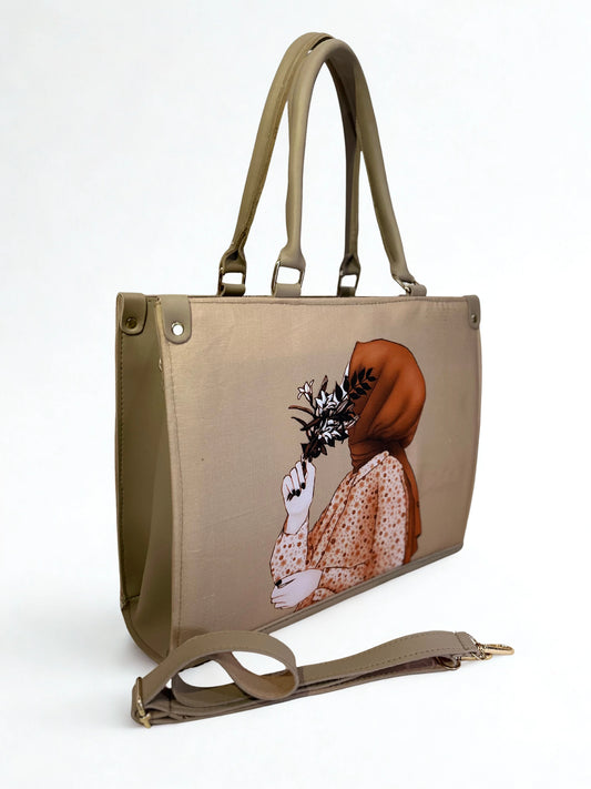 Hijabi Girl Printed Large Beige