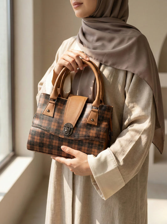 Luxe Check Handbag Brown