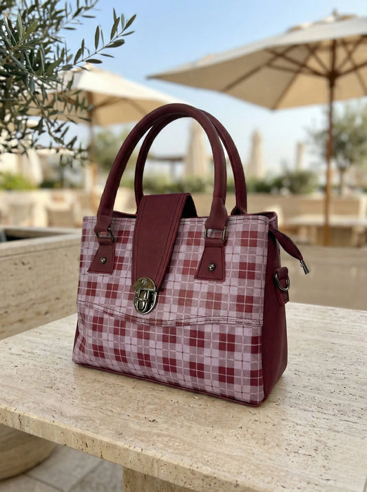 Luxe Check Handbag Maroon