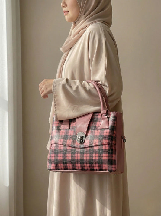 Luxe Check Handbag Pink
