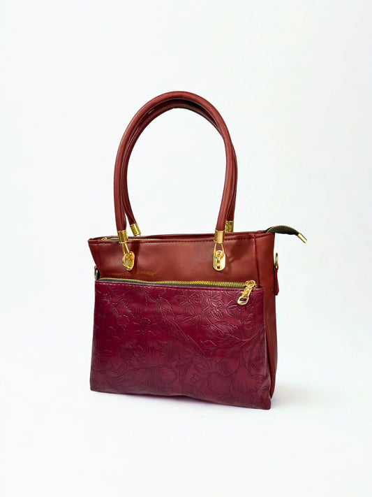 Maroon Embossed Tote Handbag