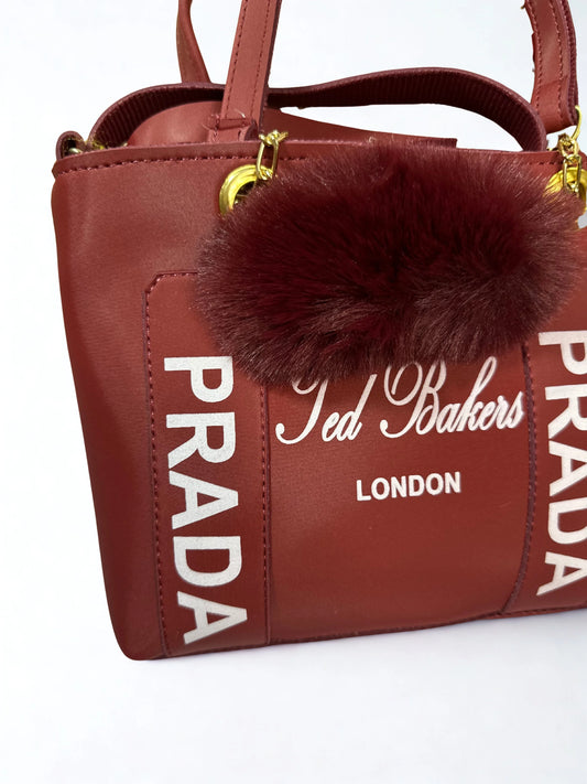 Maroon Handbag with Fur Charm