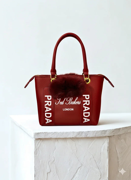 Maroon Handbag with Fur Charm