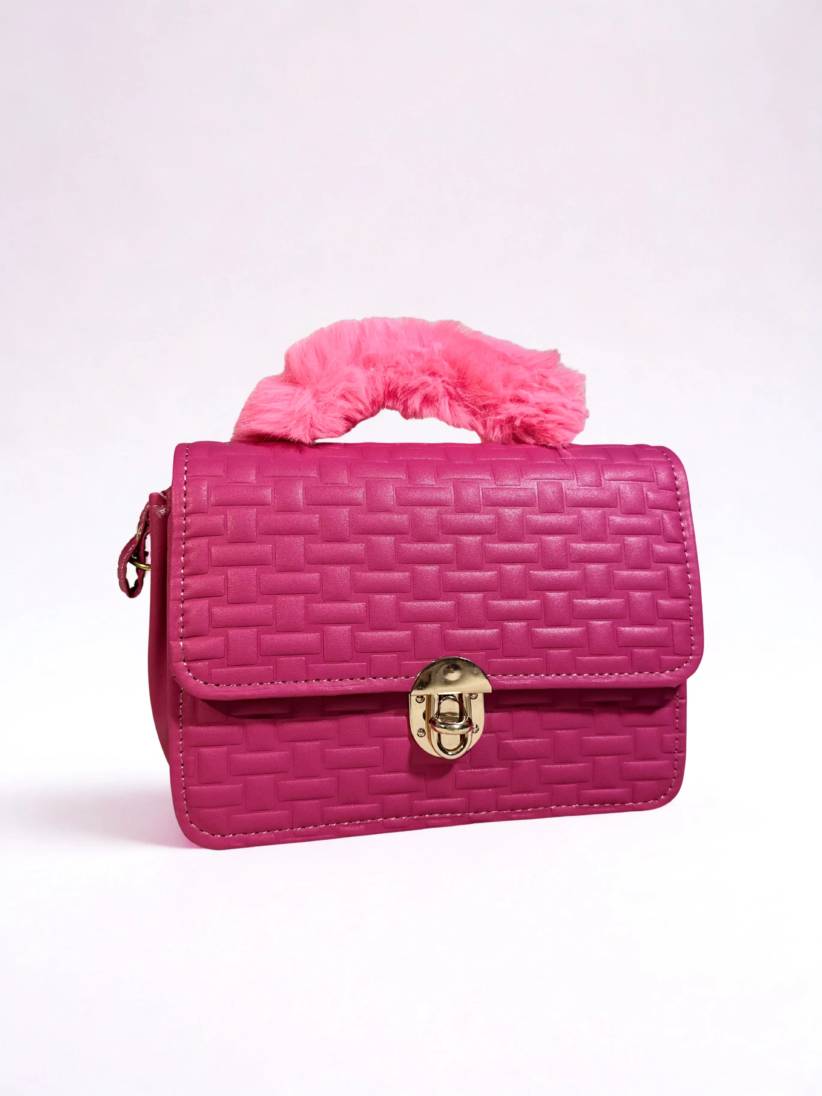 Pink Crossbody Handbag with Fur Handle