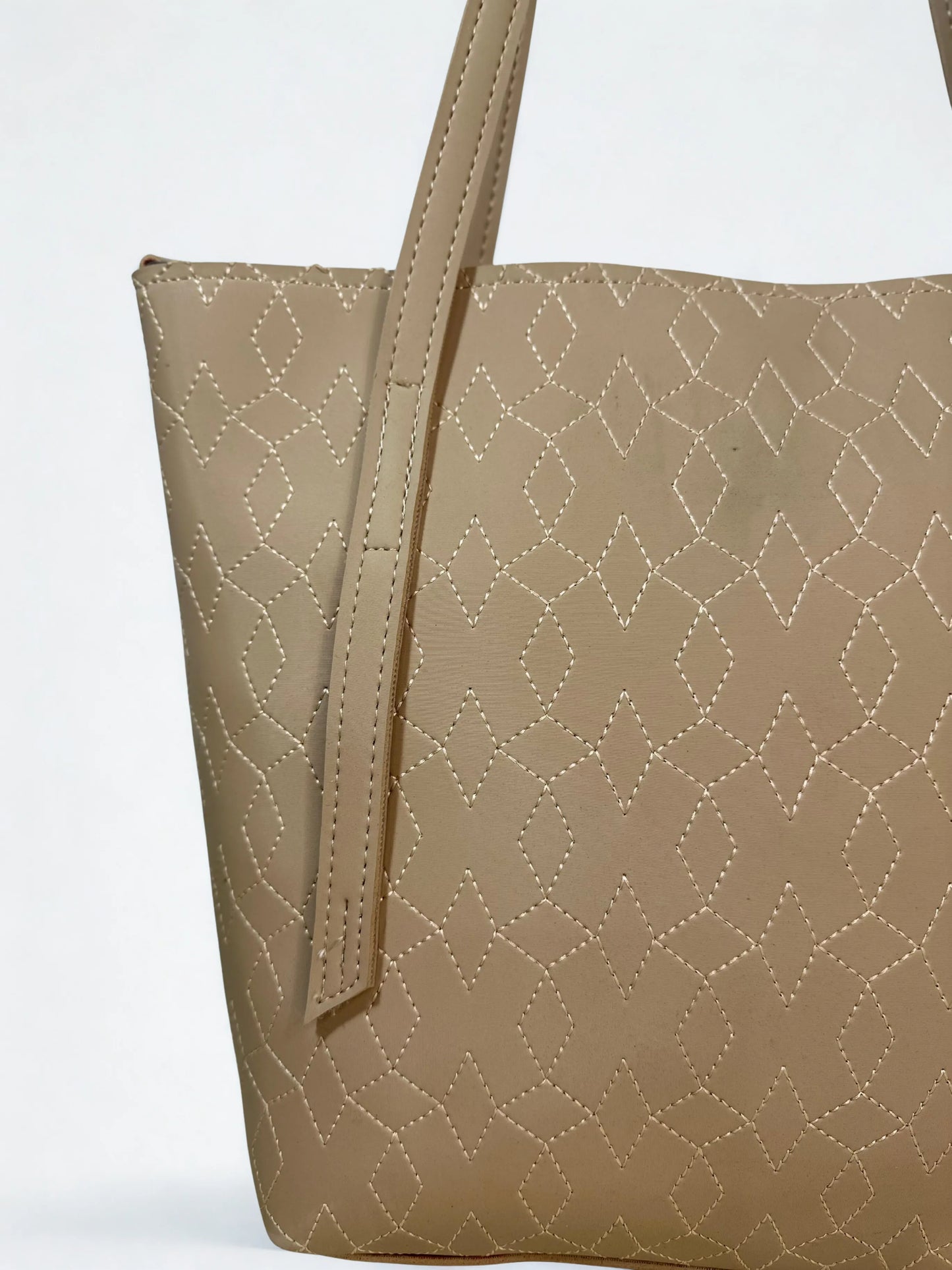 Stitch Texture Large Tote Bag Beige