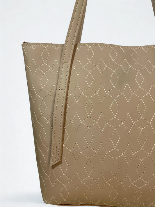 Stitch Texture Large Tote Bag Beige