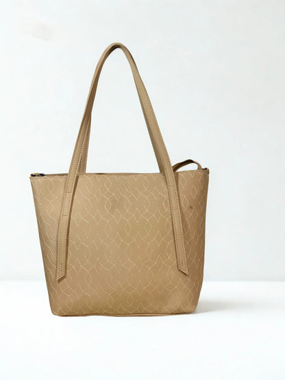 Stitch Texture Large Tote Bag Beige