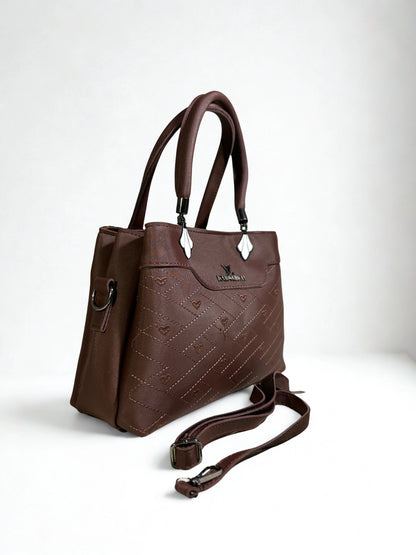 Stylish Embroidery Chocolate Brown Shoulder Handbag