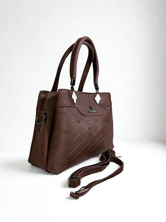 Stylish Embroidery Chocolate Brown Shoulder Handbag