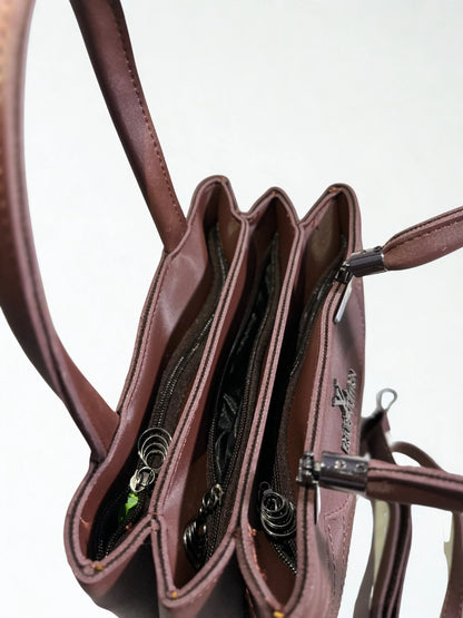 Stylish Embroidery Chocolate Brown Shoulder Handbag