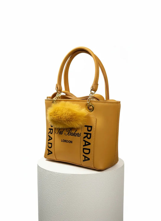 YellowHandbag with Fur Charm