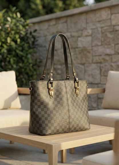 Check Luxe Spacious Tote Black