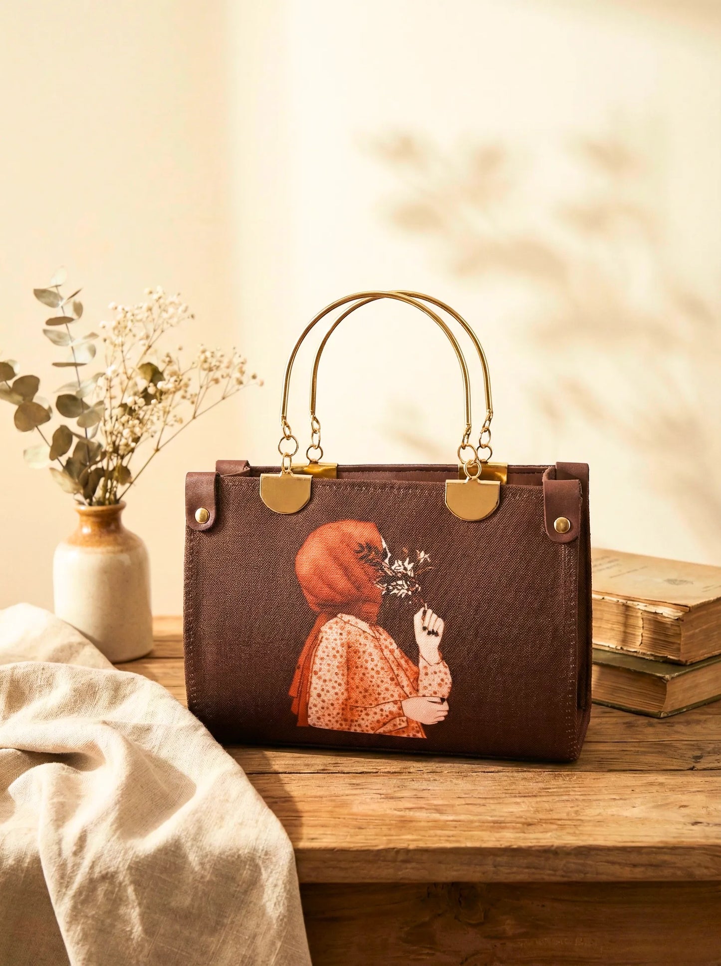 Hijabi Girl Steel Handle Purple Bag