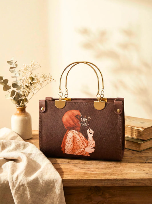 Hijabi Girl Steel Handle Purple Bag