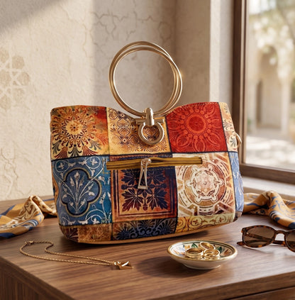 Steel Handle Check Handbag