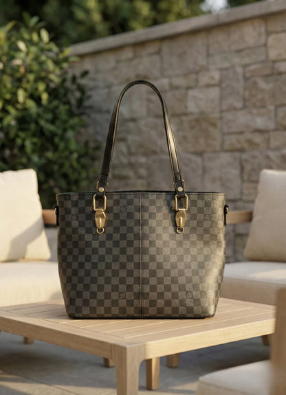 Check Luxe Spacious Tote Black